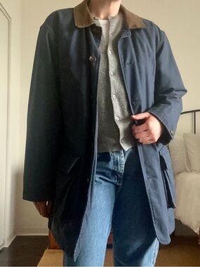 Vintage Lands’ End Navy Canvas Barn Coat with Removable Liner